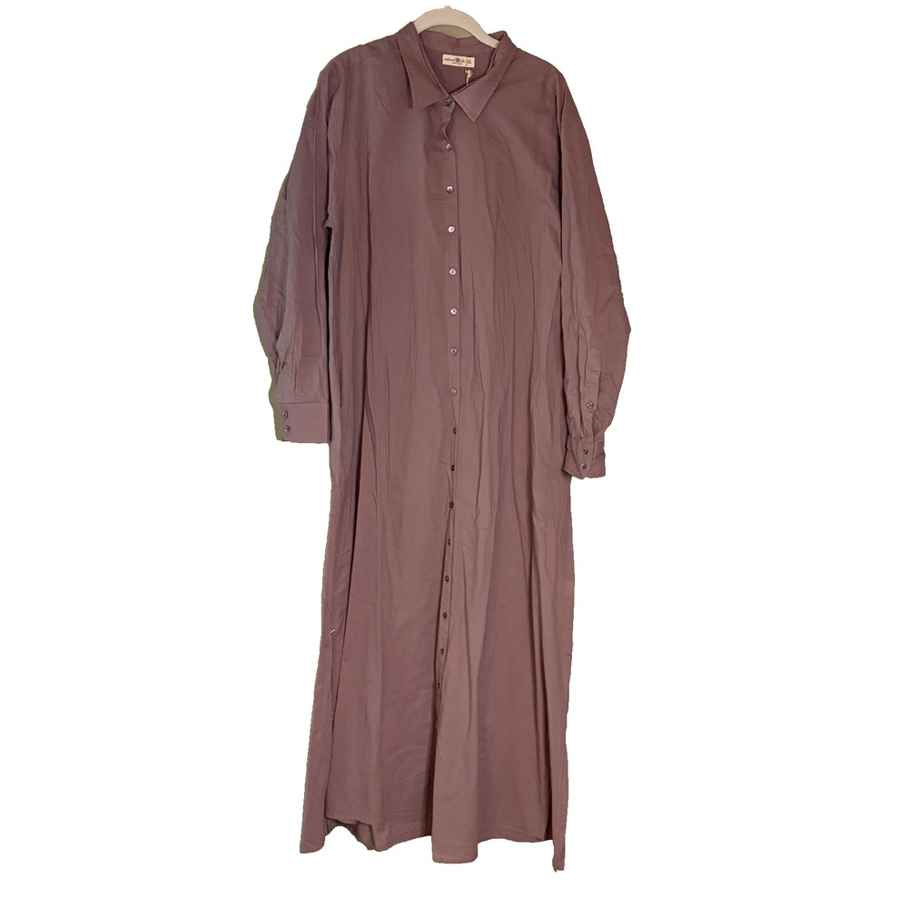 Natural Life Maxi Shirt Dress L/XL Long Sleeve 100% Cotton Boho Purple Prairie